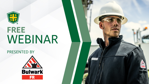 ASSP sponsored webinar template with Bulwark logo and industrial worker in AR/FR clothing