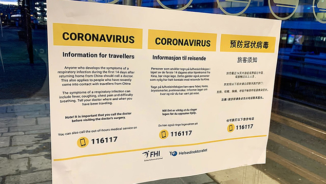 Public notice in Oslo about coronavirus in 2020
