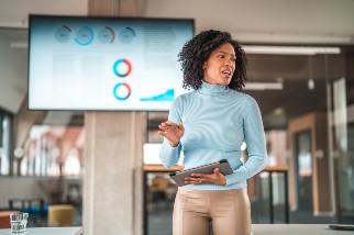 Closeup of a businesswoman giving a presentation